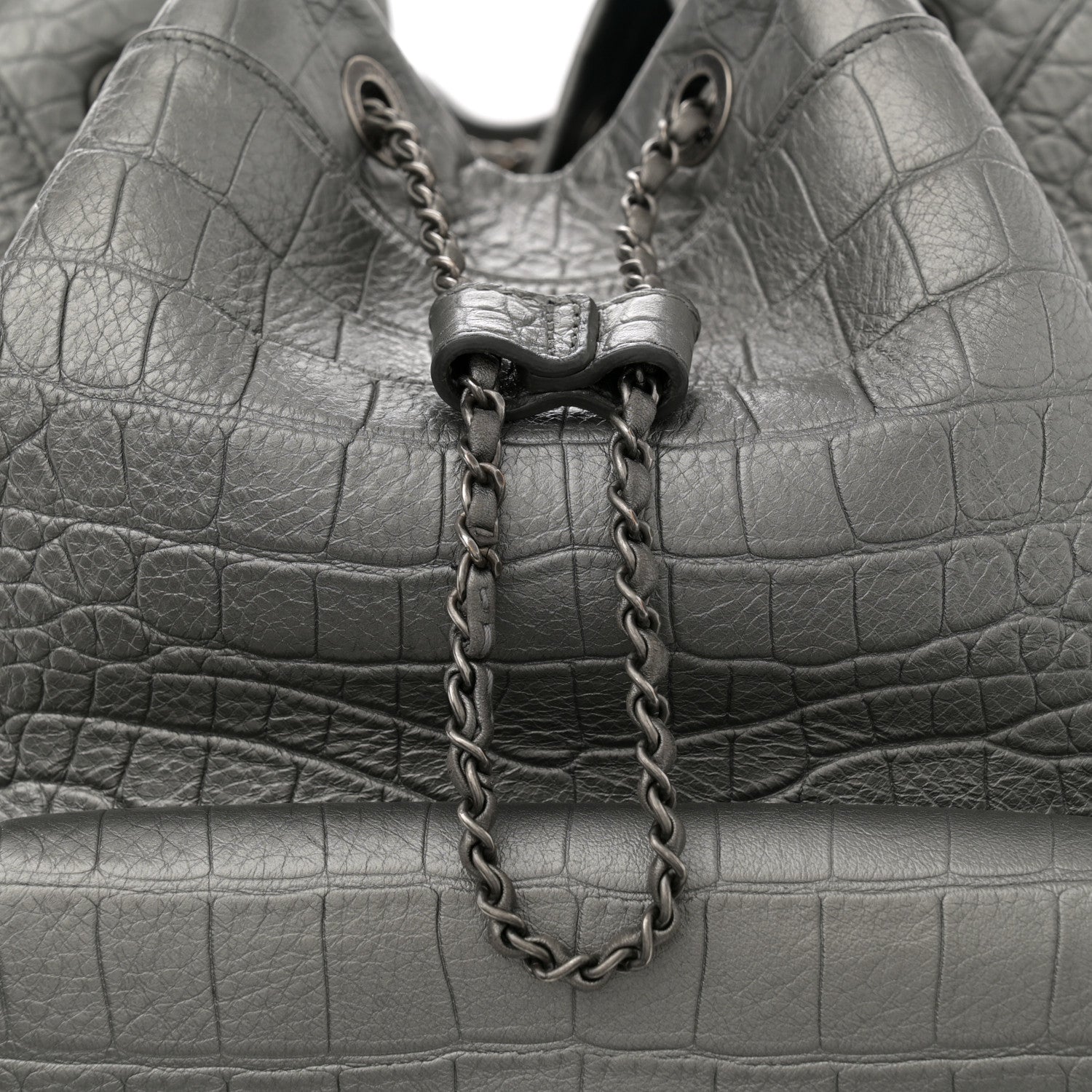 Chanel Metallic Calfskin Crocodile Embossed Large Backpack Silver 8 of 11