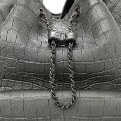 Chanel Metallic Calfskin Crocodile Embossed Large Backpack Silver 8 of 11
