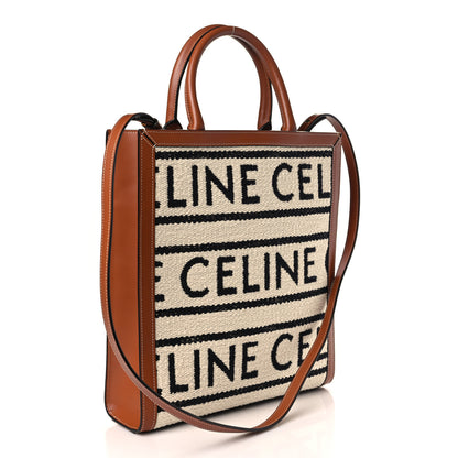 Celine All Over Textile Calfskin Small Vertical Cabas Natural Tan Black 3 of 10