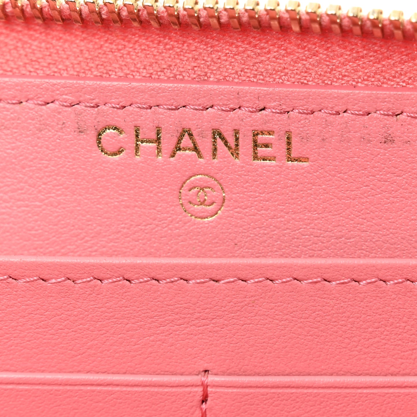 Caviar Camellia Embossed Zip Around Large Gusset Wallet Pink