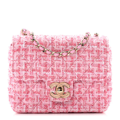 Chanel Tweed Resin Quilted Mini Heart Square Flap Pink White 1 of 8
