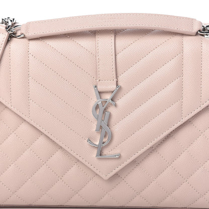 Saint Laurent Grain De Poudre Textured Mixed Matelasse Medium Triquilt Monogram Satchel Marble Pink 10 of 10