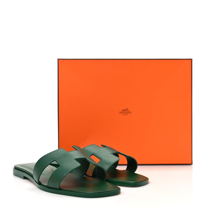 Hermes Calfskin Oran Sandals 39.5 Vert Electrique 9 of 9
