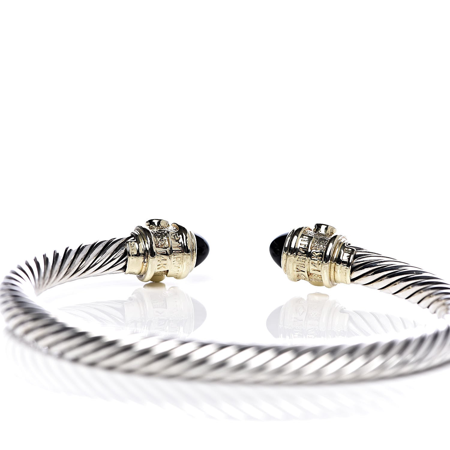 David Yurman Sterling Silver 14K Yellow Gold Black Onyx Pink Sapphire 5mm Cable Renaissance Bracelet 4 of 4