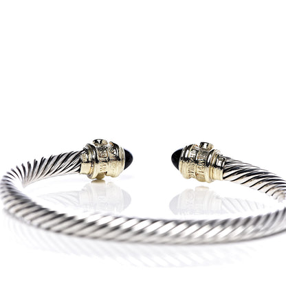 David Yurman Sterling Silver 14K Yellow Gold Black Onyx Pink Sapphire 5mm Cable Renaissance Bracelet 4 of 4