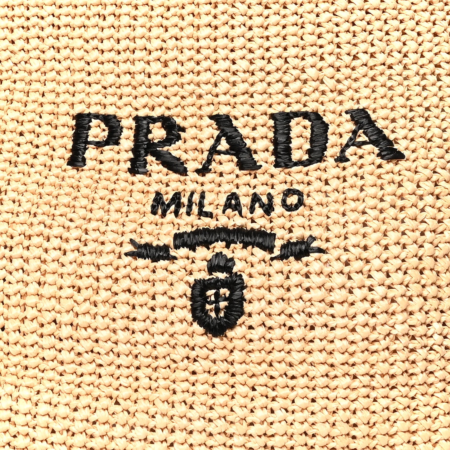Yarn Raffia Effect Crochet Embroidered Logo Tote Naturale