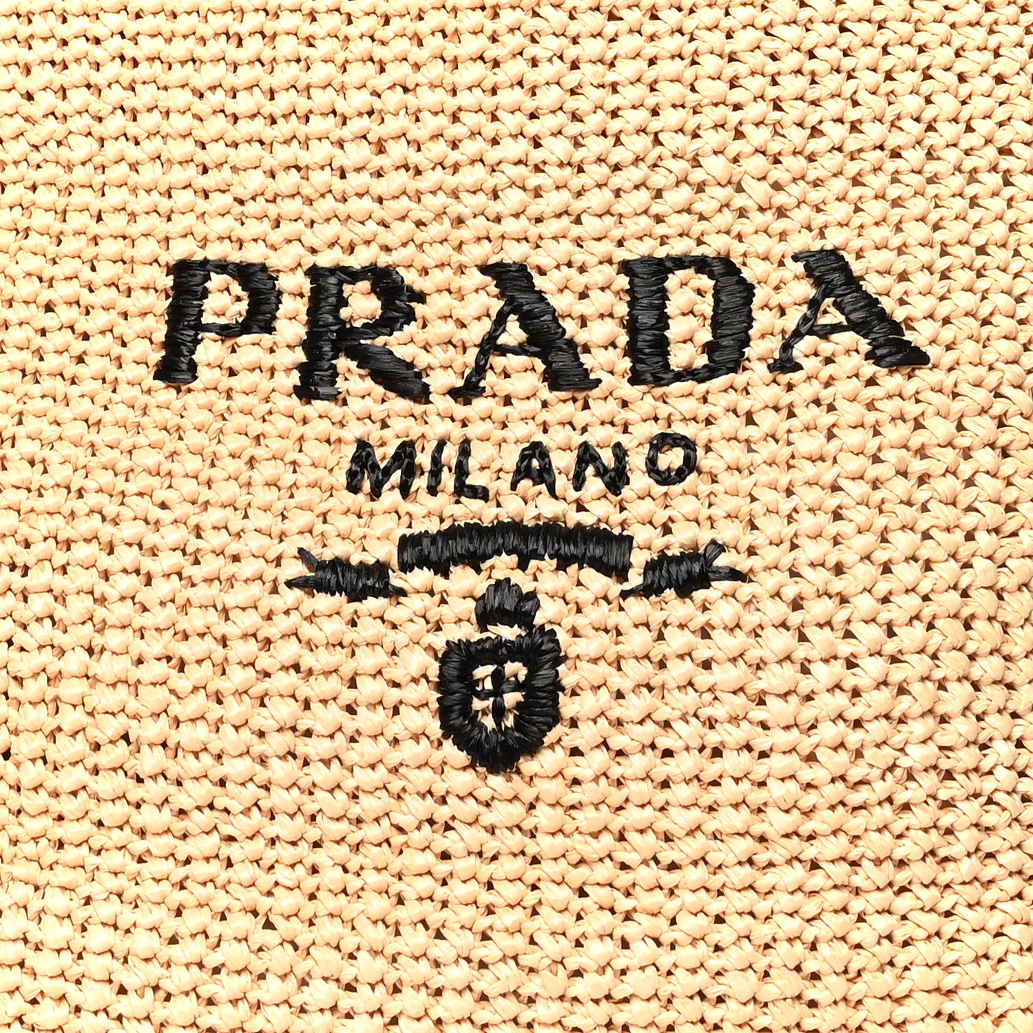Prada Yarn Raffia Effect Crochet Embroidered Logo Tote Naturale 7 of 9