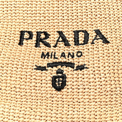 Prada Yarn Raffia Effect Crochet Embroidered Logo Tote Naturale 7 of 9