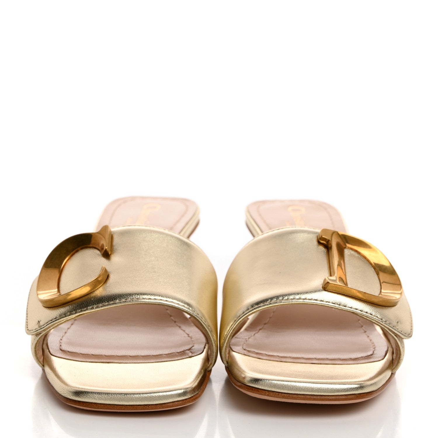 Christian Dior Laminated Lambskin C'est Dior 50mm Slide Sandals 35.5 Light Gold 2 of 9