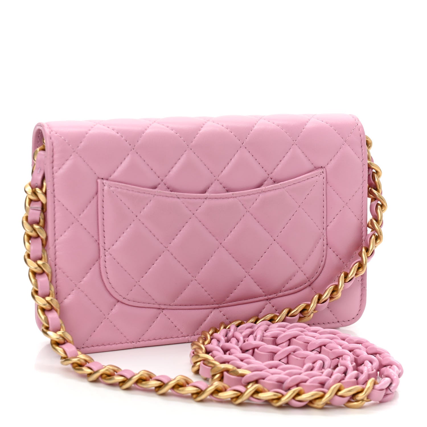 Chanel Lambskin Resin Quilted Wallet On Chain WOC Dark Pink 3 of 12