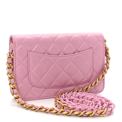 Chanel Lambskin Resin Quilted Wallet On Chain WOC Dark Pink 3 of 12
