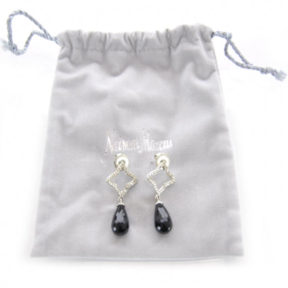 David Yurman Sterling Silver Pave Diamond Quatrefoil Onyx Drop Earrings 2 of 3