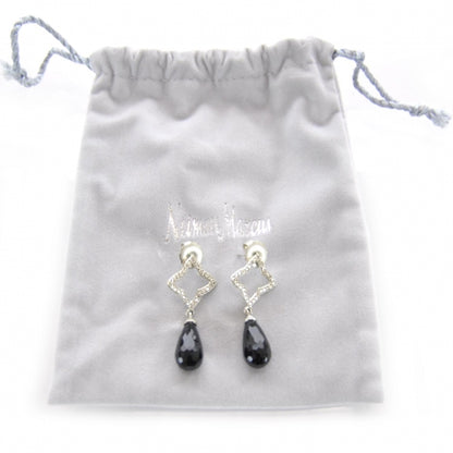 David Yurman Sterling Silver Pave Diamond Quatrefoil Onyx Drop Earrings 2 of 3