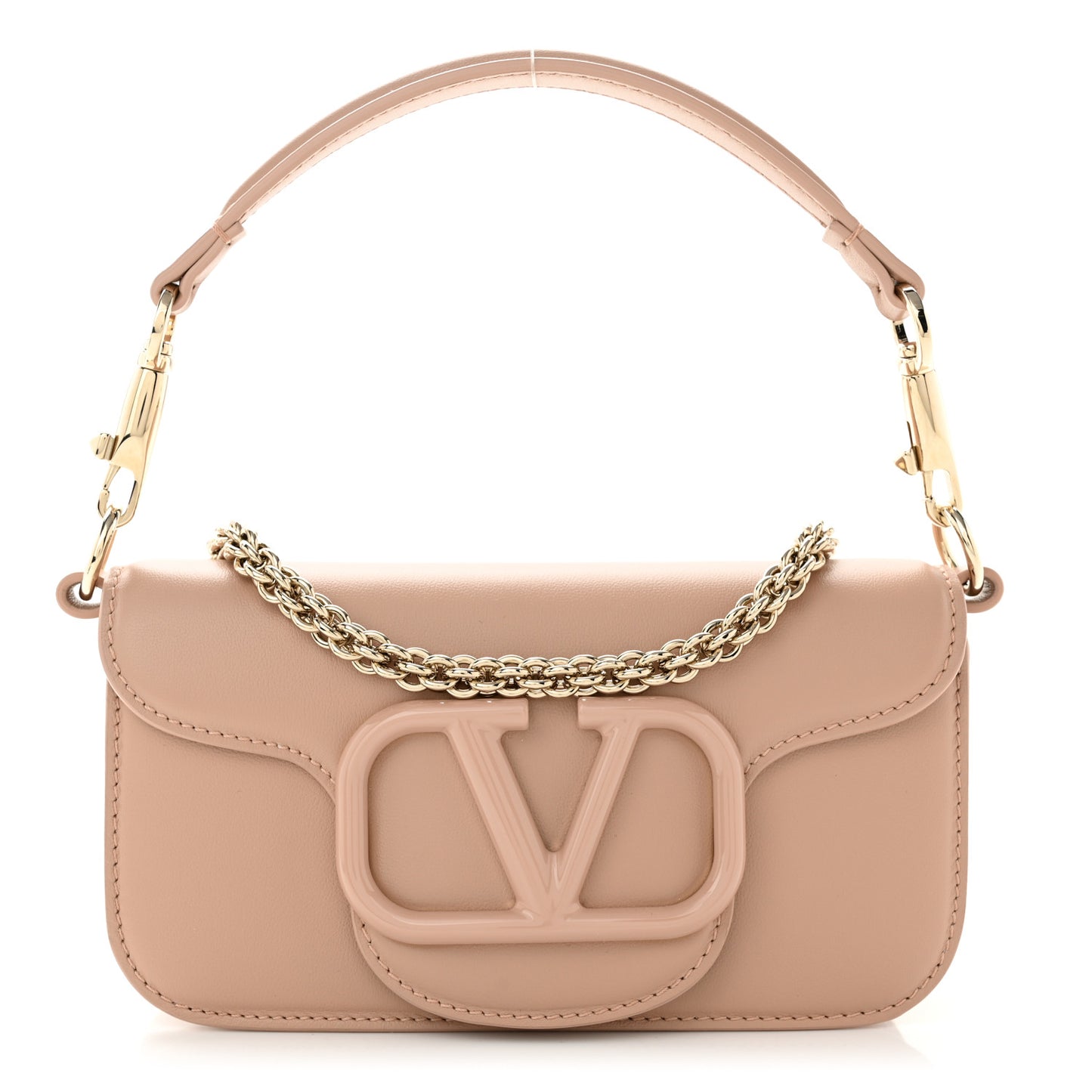 Calfskin Enamel Vlogo Small Loco Shoulder Bag Rose Cannelle