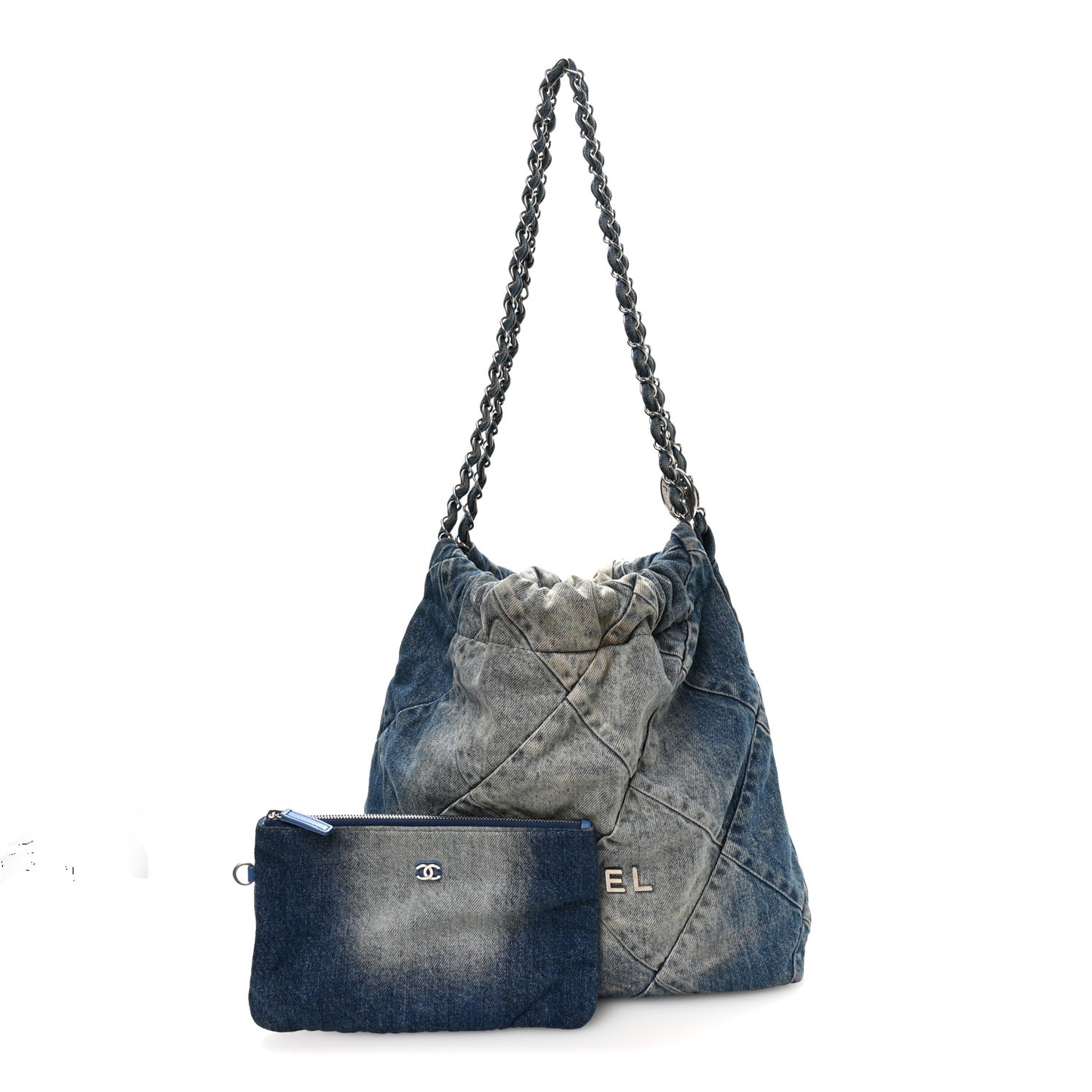 Denim Quilted Small Chanel 22 Blue
