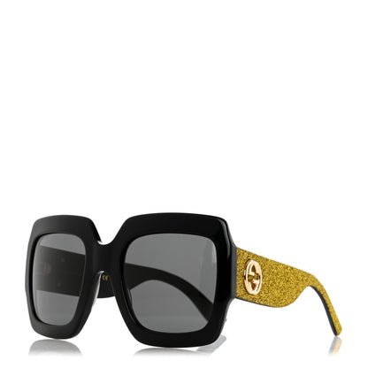 Gucci Square Frame GG0102S Sunglasses Glitter Gold 1 of 8