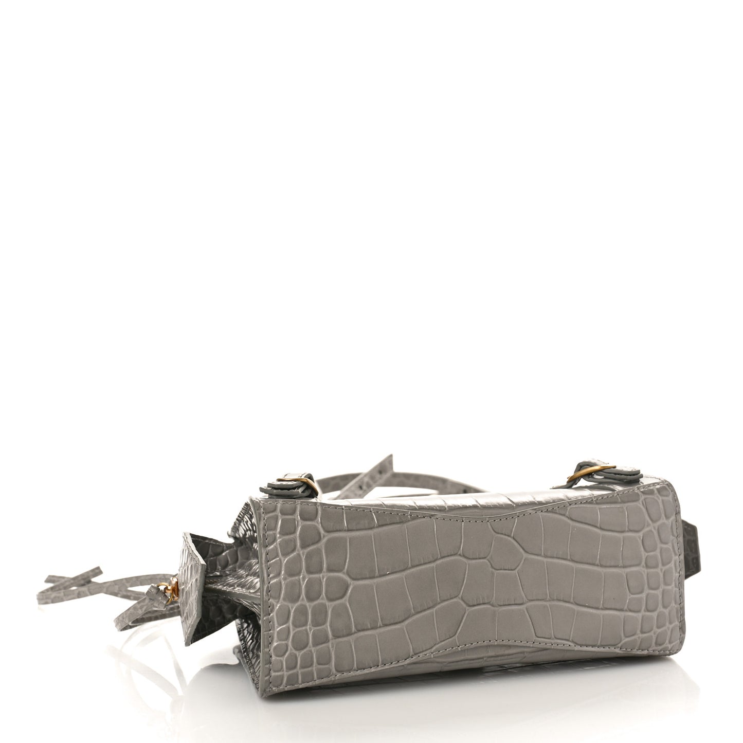Shiny Supple Calfskin Crocodile Embossed Neo Classic Gold Hardware Mini City Steel Grey