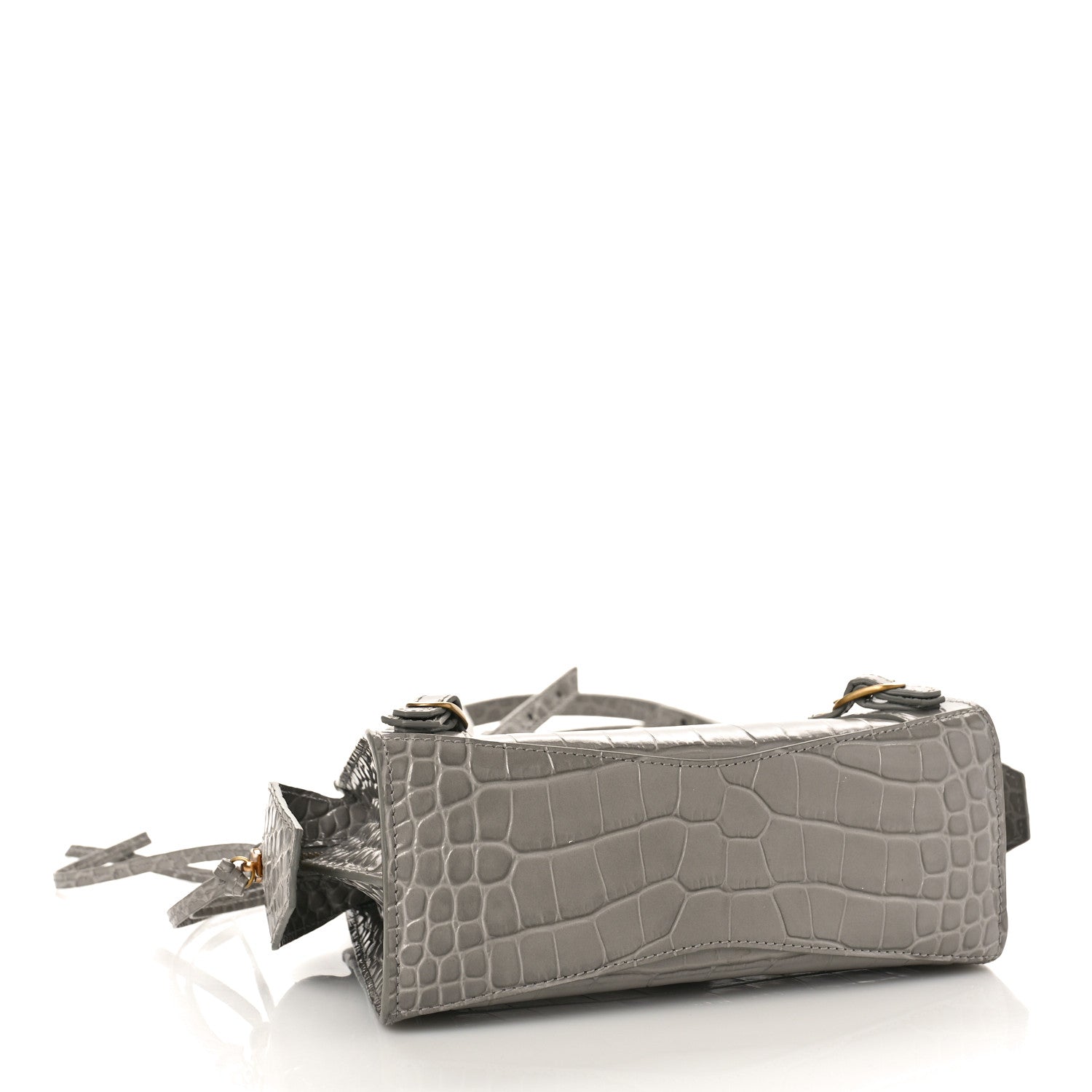 Balenciaga Shiny Supple Calfskin Crocodile Embossed Neo Classic Gold Hardware Mini City Steel Grey 4 of 8