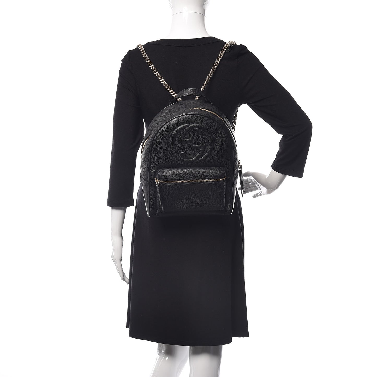 Pebbled Calfskin Soho Chain Backpack Black