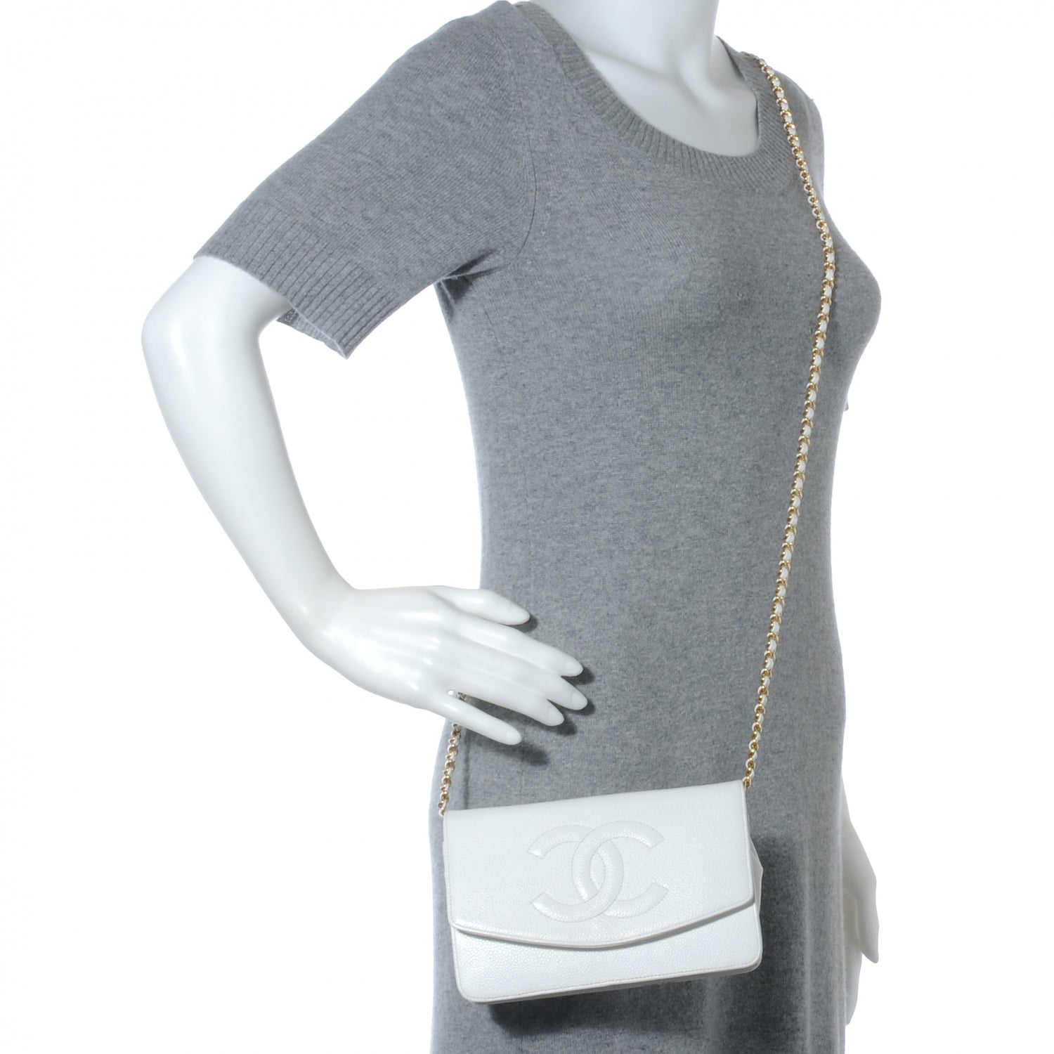 Chanel Caviar Wallet on Chain WOC White 2 of 8