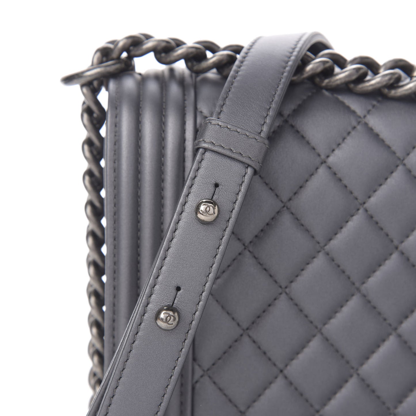 Metallic Calfskin Quilted New Medium Boy Flap Grey