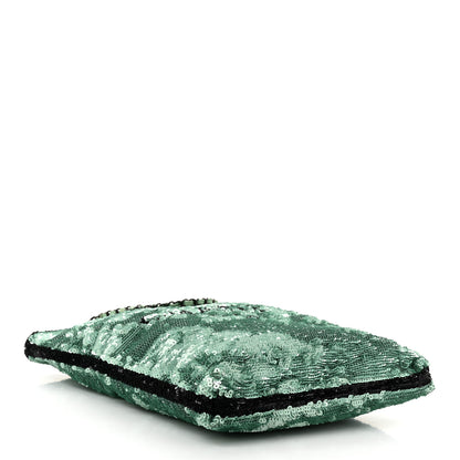 Chanel Sequin Logo Shopping Tote Green Black 5 of 11