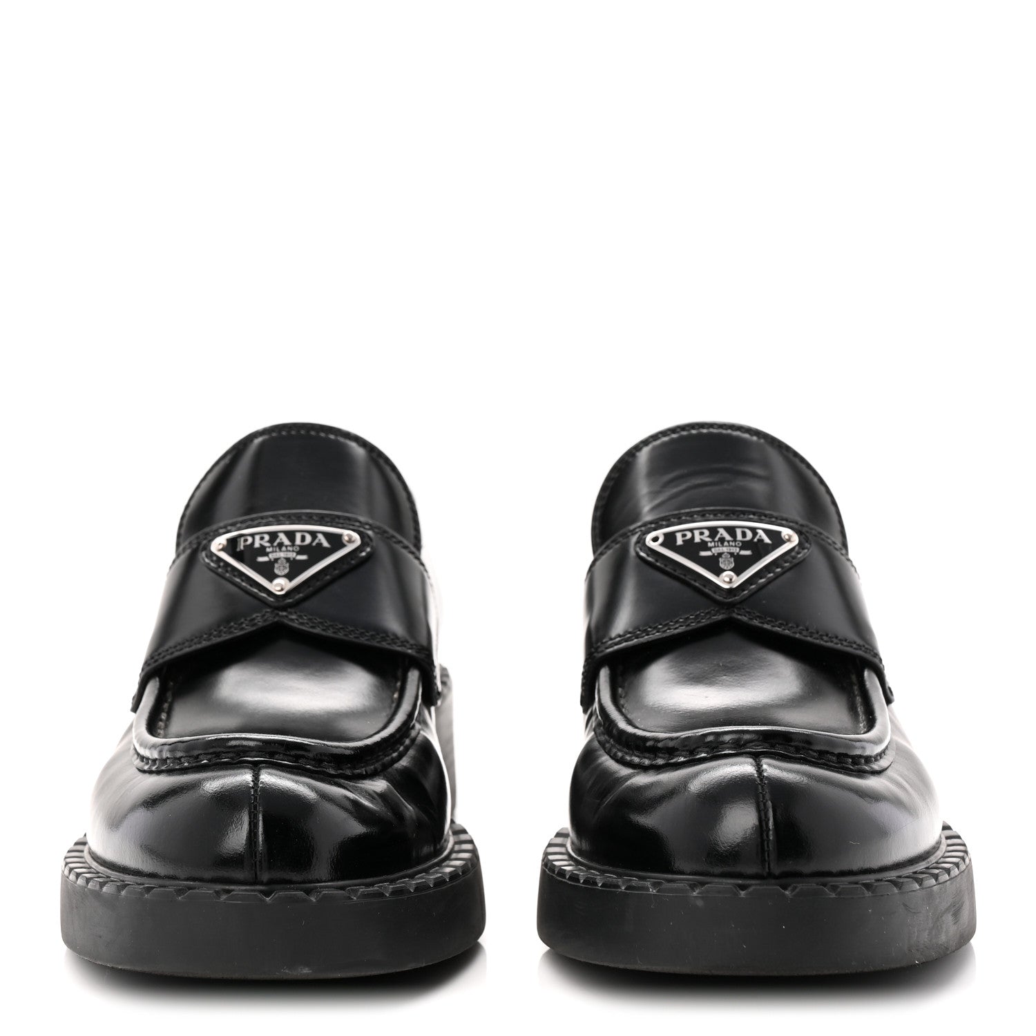 Prada Spazzolato Metal Triangle Logo 50mm Loafers 38 Black 2 of 9
