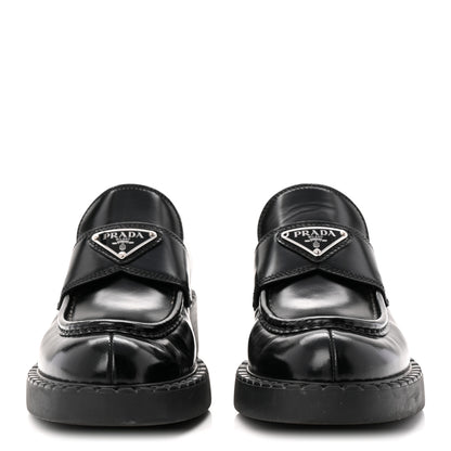 Prada Spazzolato Metal Triangle Logo 50mm Loafers 38 Black 2 of 9