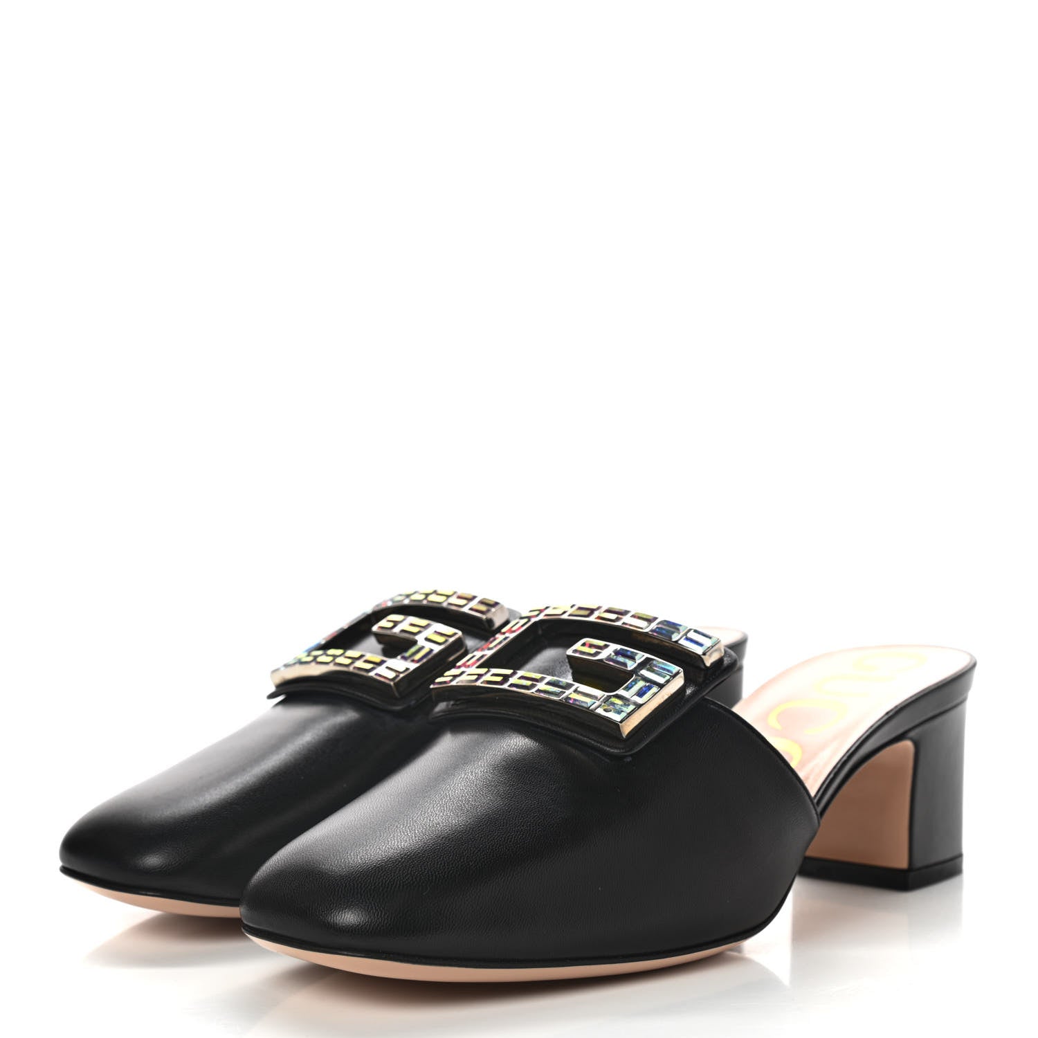 Gucci Malaga Kid Crystal Square G Madelyn 60mm Mules 37.5 Black 3 of 10