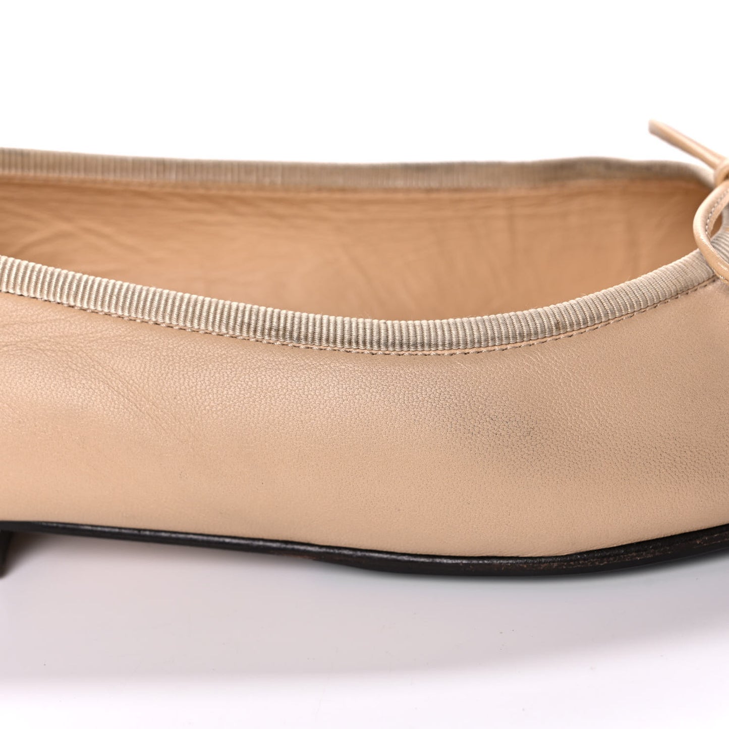 Lambskin Cap Toe Ballerina Flats 38 Beige Black