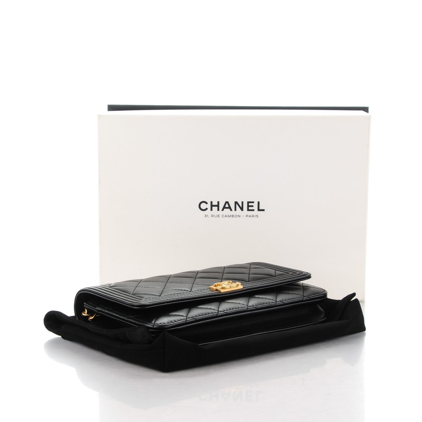 Lambskin Quilted Boy Wallet On Chain WOC Black