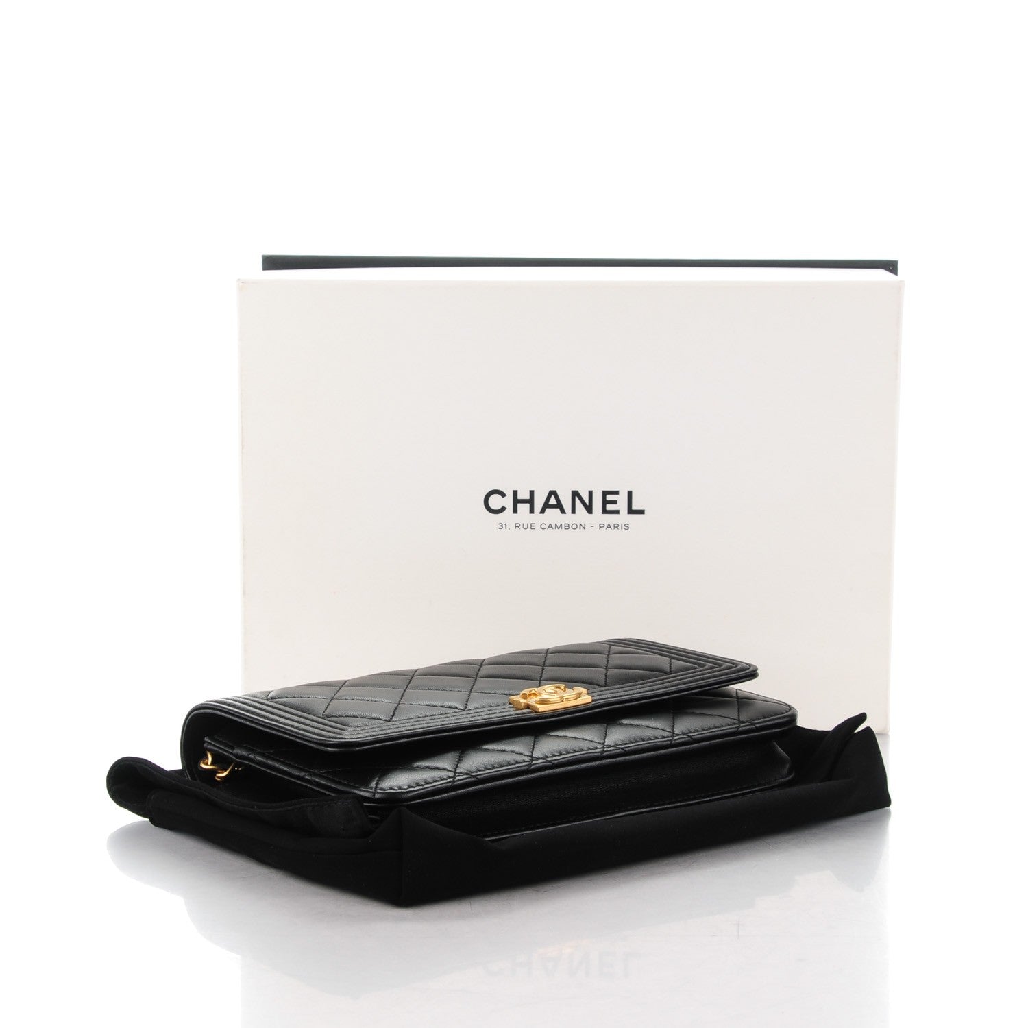 Chanel Lambskin Quilted Boy Wallet On Chain WOC Black 5 of 8