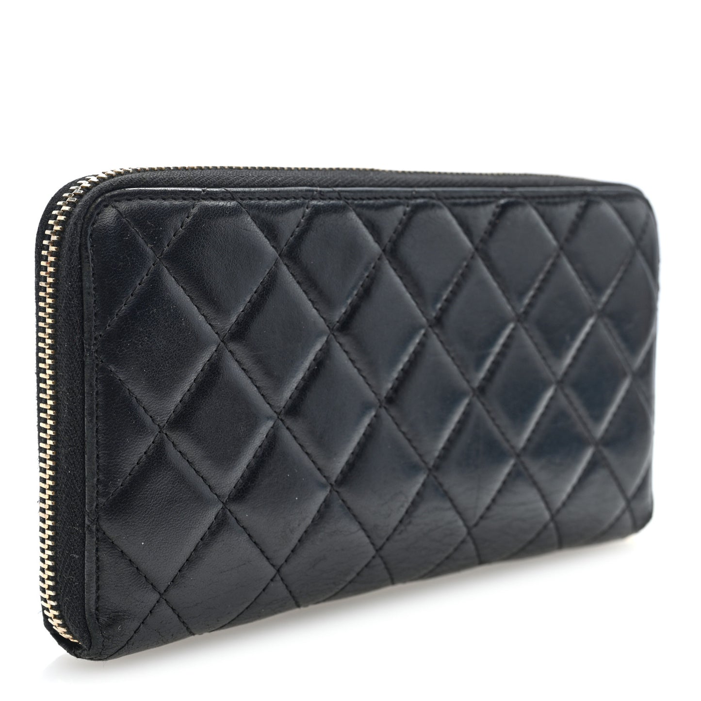 Lambskin Quilted Large Gusset Zip Around Wallet Black