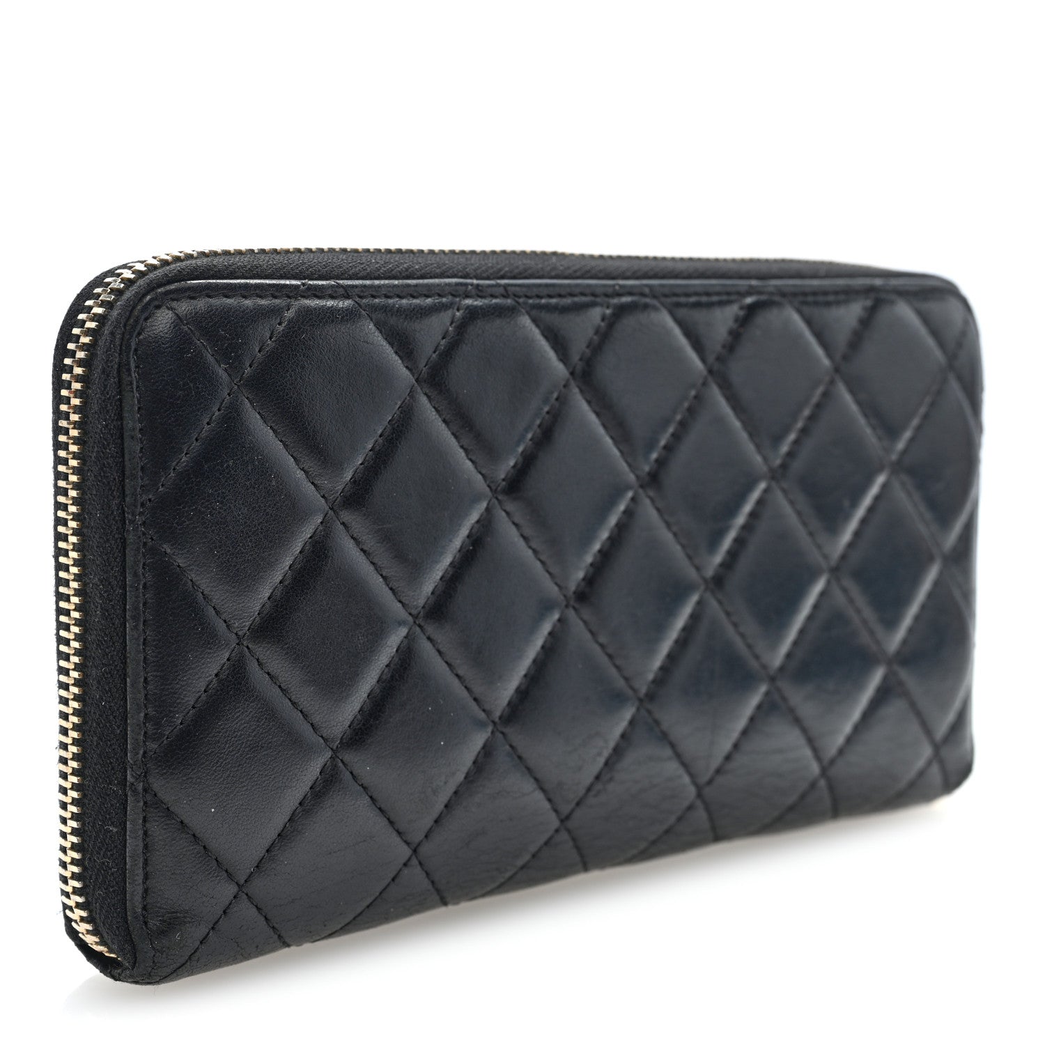 Chanel Lambskin Quilted Large Gusset Zip Around Wallet Black 3 of 7