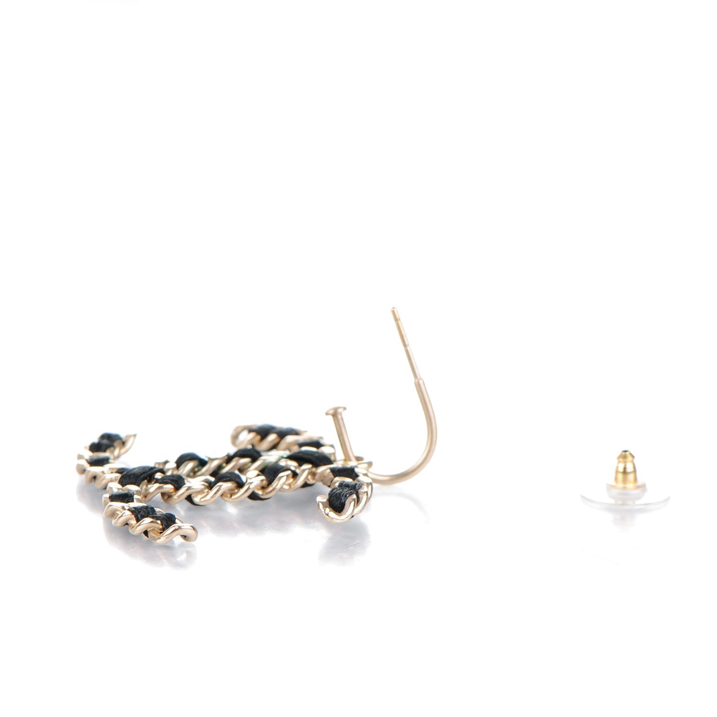 Satin CC Chain Earrings Light Gold Black
