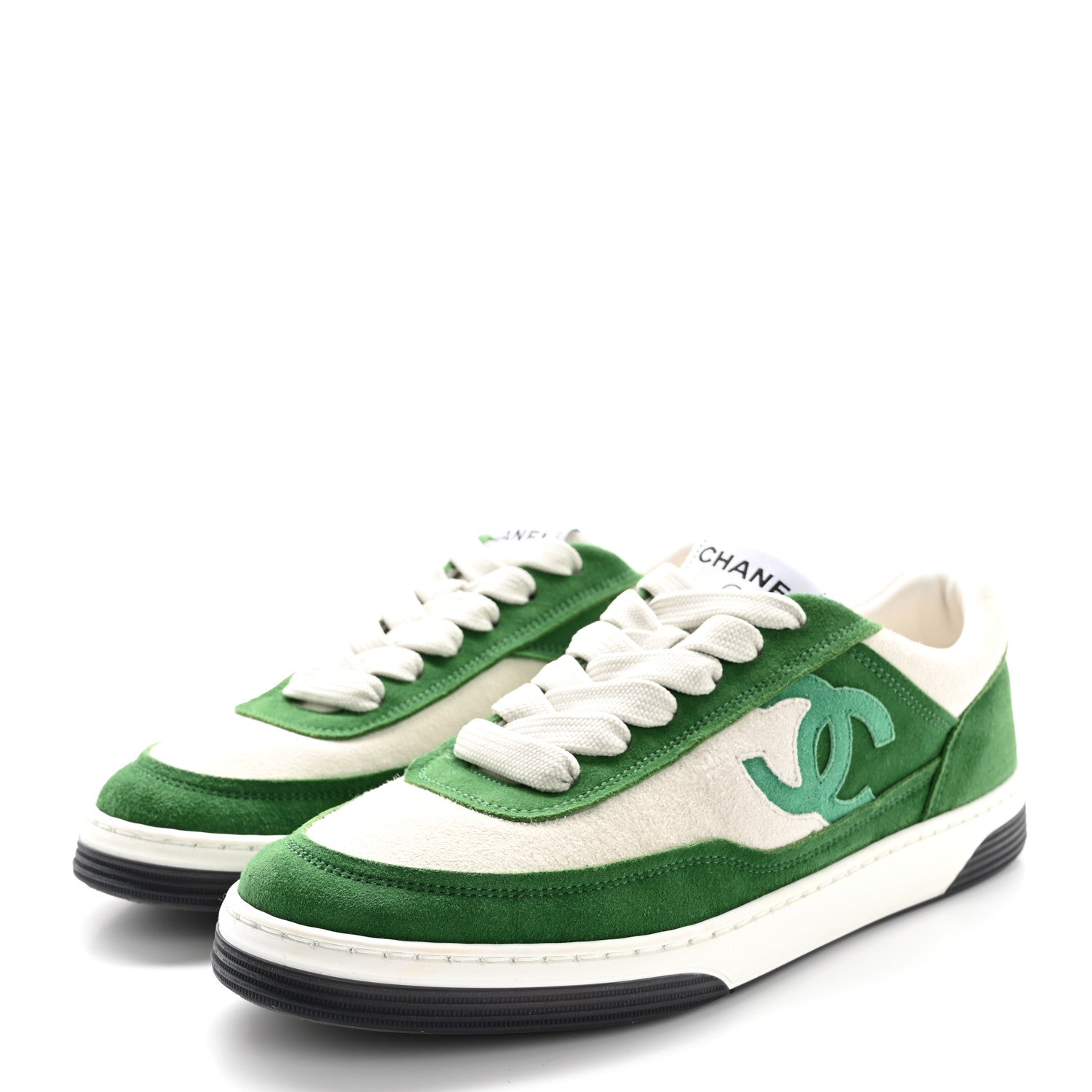 Chanel Suede Kidskin Womens CC Sneakers 39 White Green 3 of 11