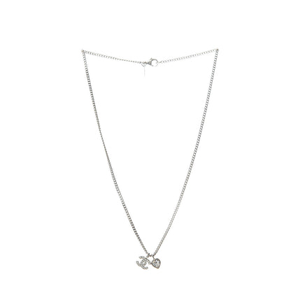 Chanel Crystal Mini Heart CC Necklace Silver 3 of 5