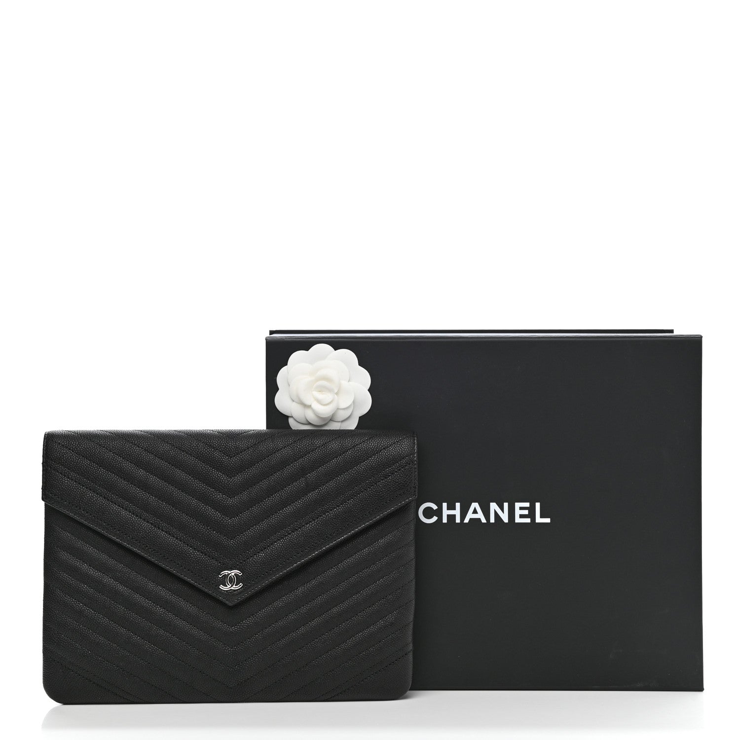 Chanel Calfskin Chevron Quilted Small Envelope Clutch Black 8 of 8