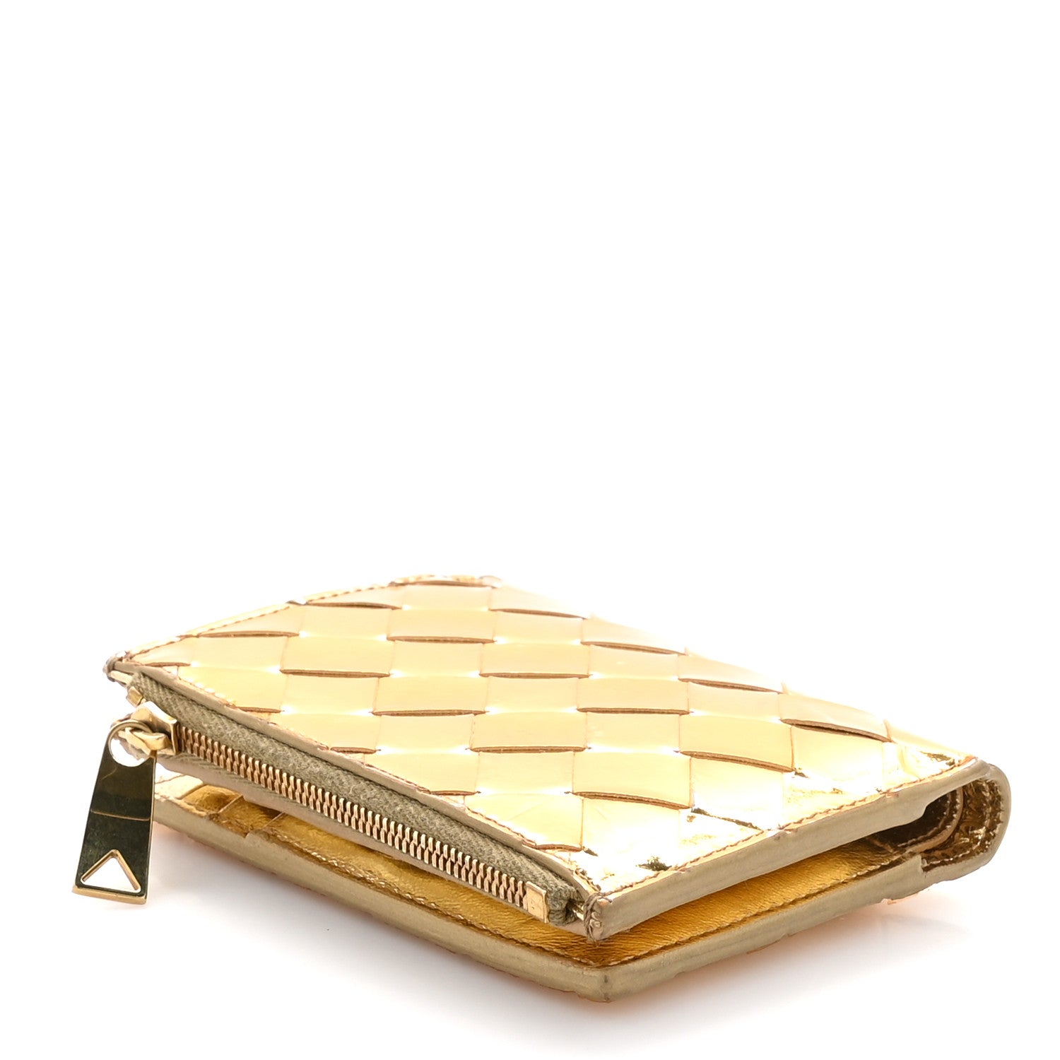 Bottega Veneta Mirror Laminated Nappa Intrecciato Small Bi-Fold Zip Wallet Gold 4 of 9