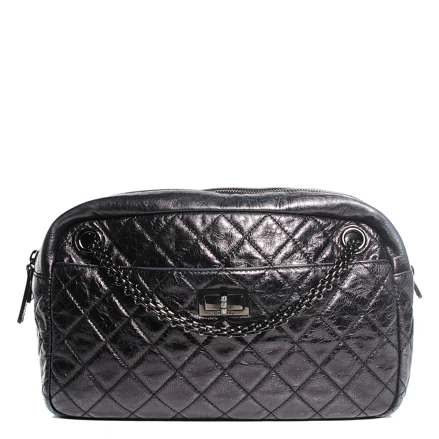Metallic Aged Calfskin Quilted Medium Reissue Camera Case Black