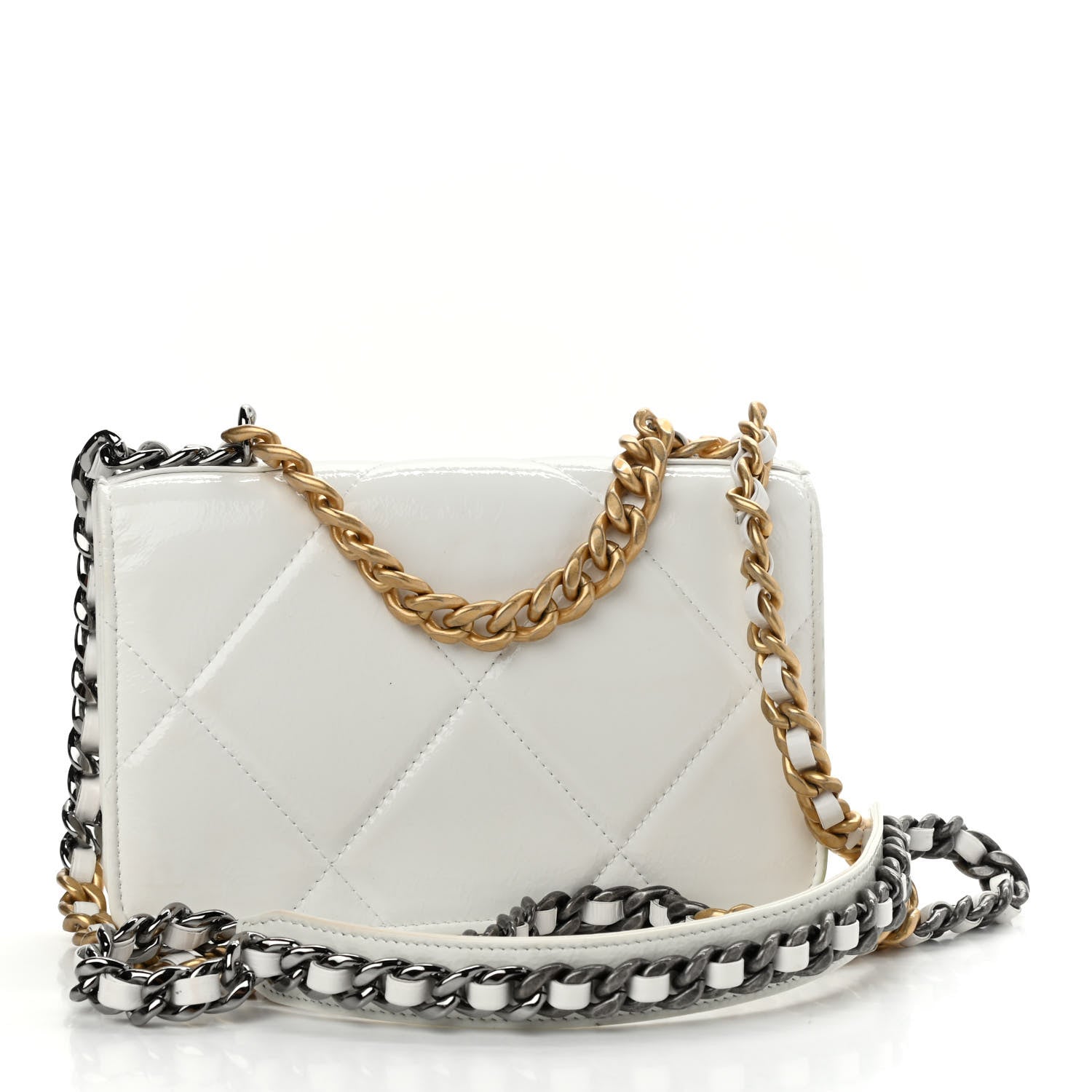 Chanel Shiny Crumpled Calfskin Quilted Chanel 19 Wallet On Chain WOC White 3 of 13