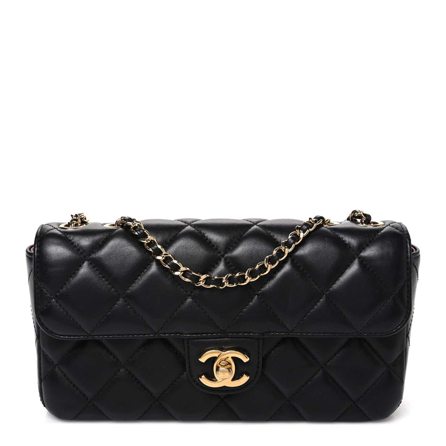 Lambskin Quilted Small East West Flap Black
