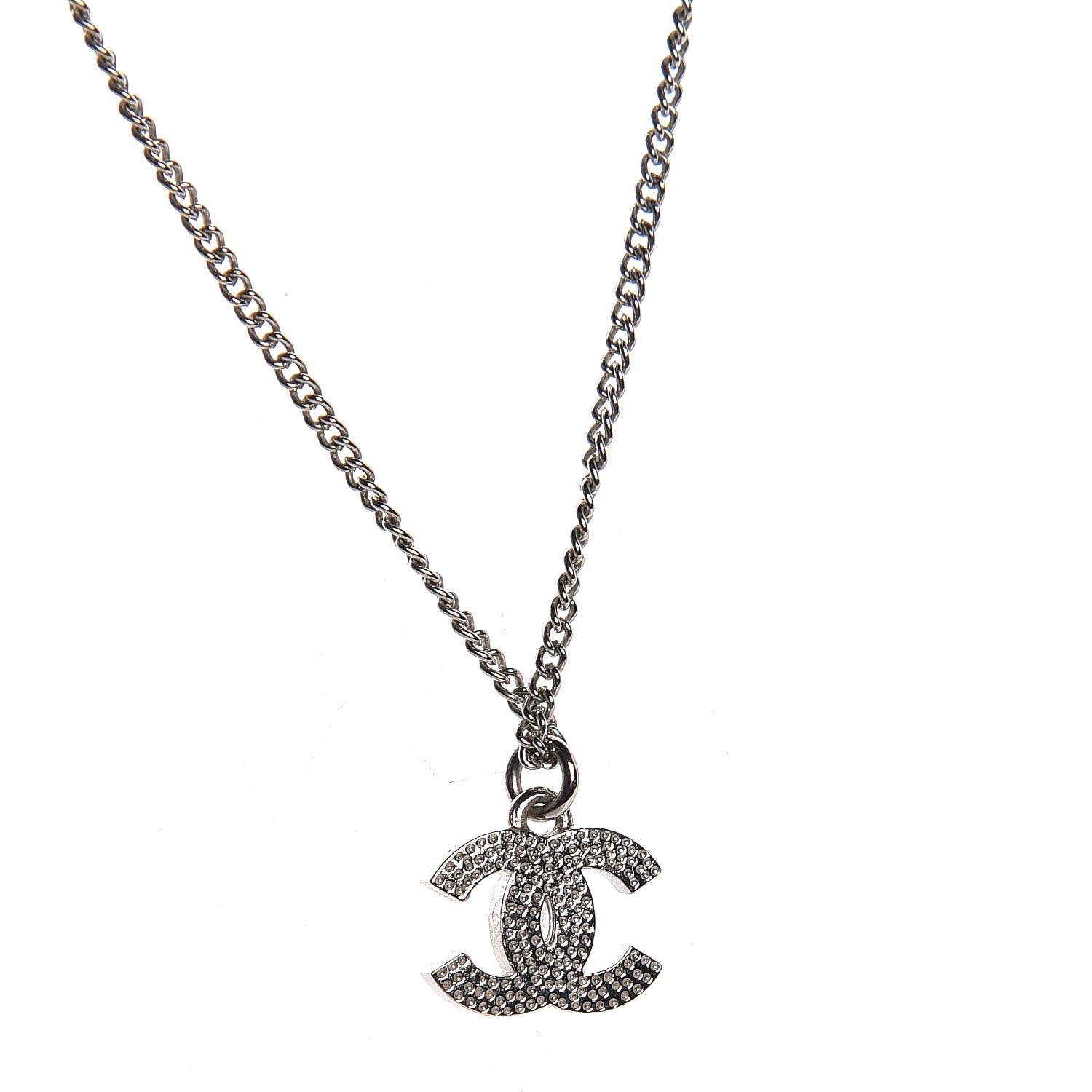 Chanel Crystal CC Pendant Necklace Silver 4 of 6
