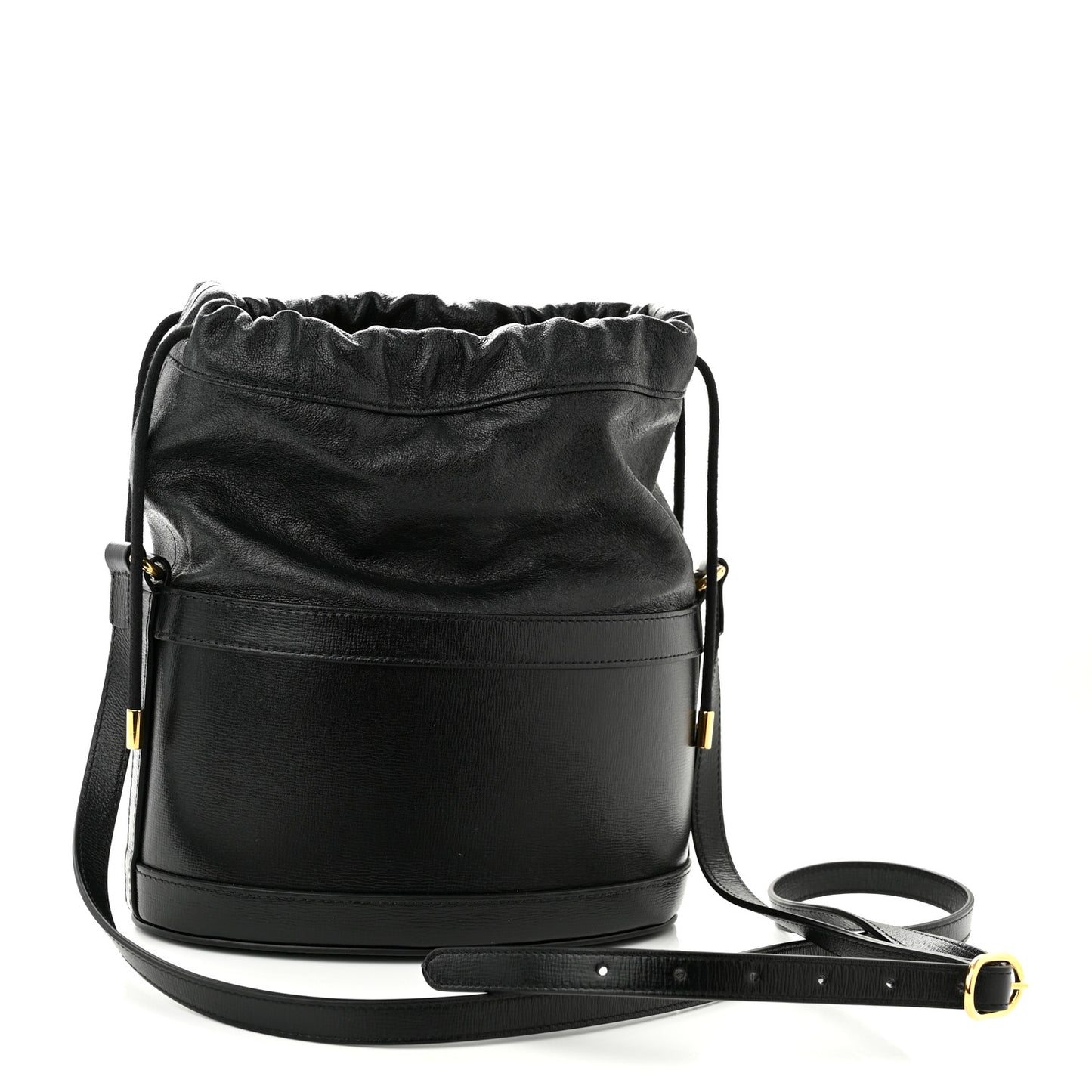 Azalea Sakai Calfskin Horsebit 1955 Drawstring Bucket Bag Black