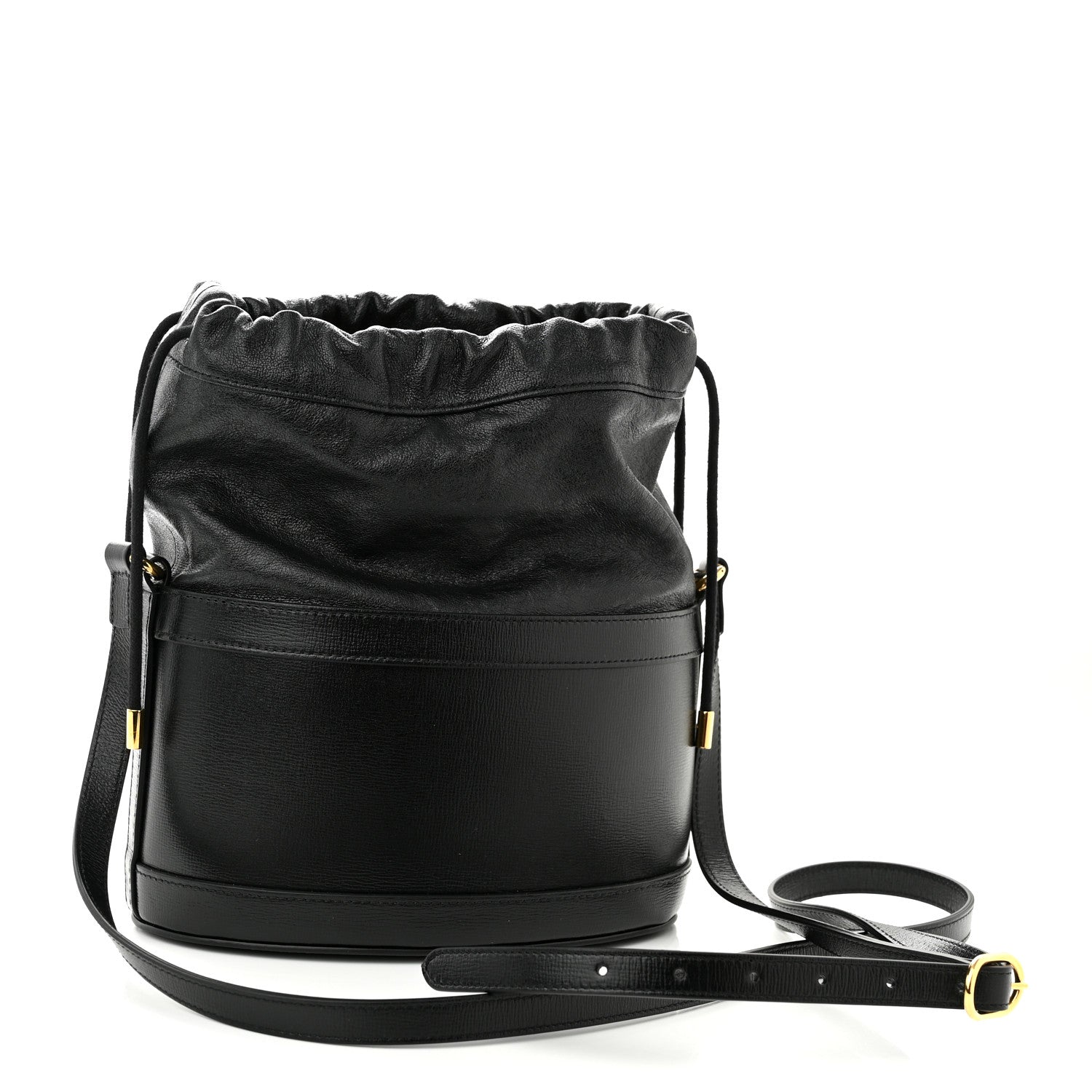Gucci Azalea Sakai Calfskin Horsebit 1955 Drawstring Bucket Bag Black 3 of 10