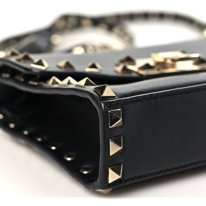 Valentino Garavani Pebbled Calfskin Rockstud Flip Lock Crossbody Bag Black 7 of 8