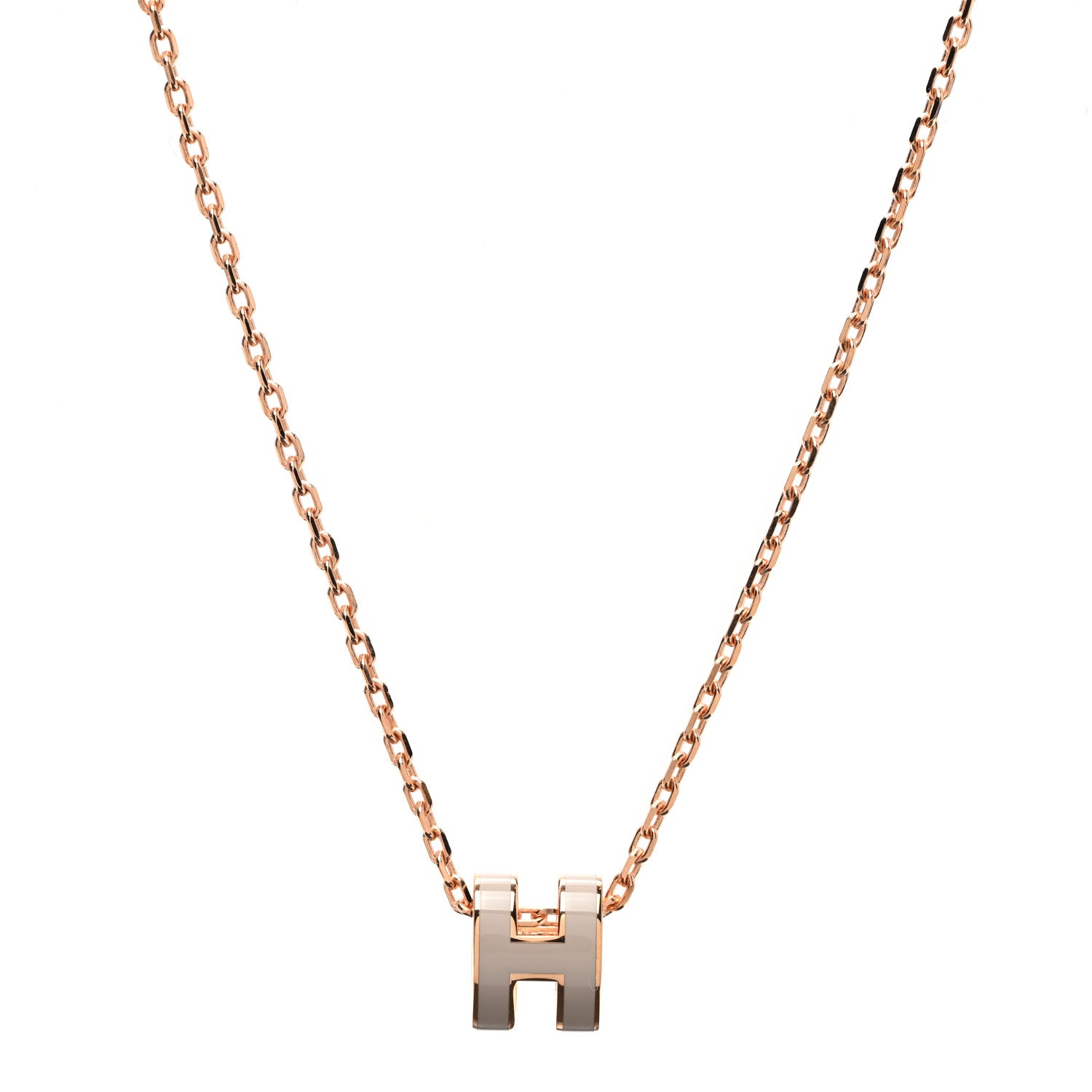 Hermes Lacquered Rose Gold Mini Pop H Pendant Necklace Marron Glace 1 of 7