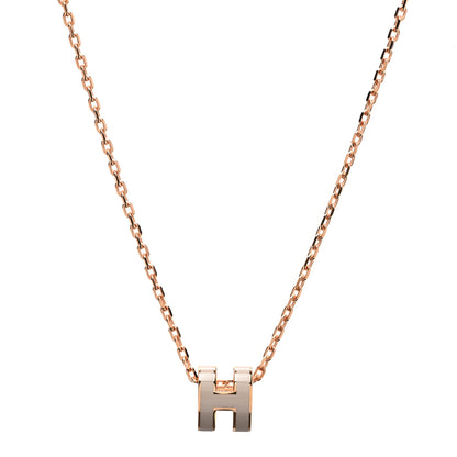 Hermes Lacquered Rose Gold Mini Pop H Pendant Necklace Marron Glace 1 of 7