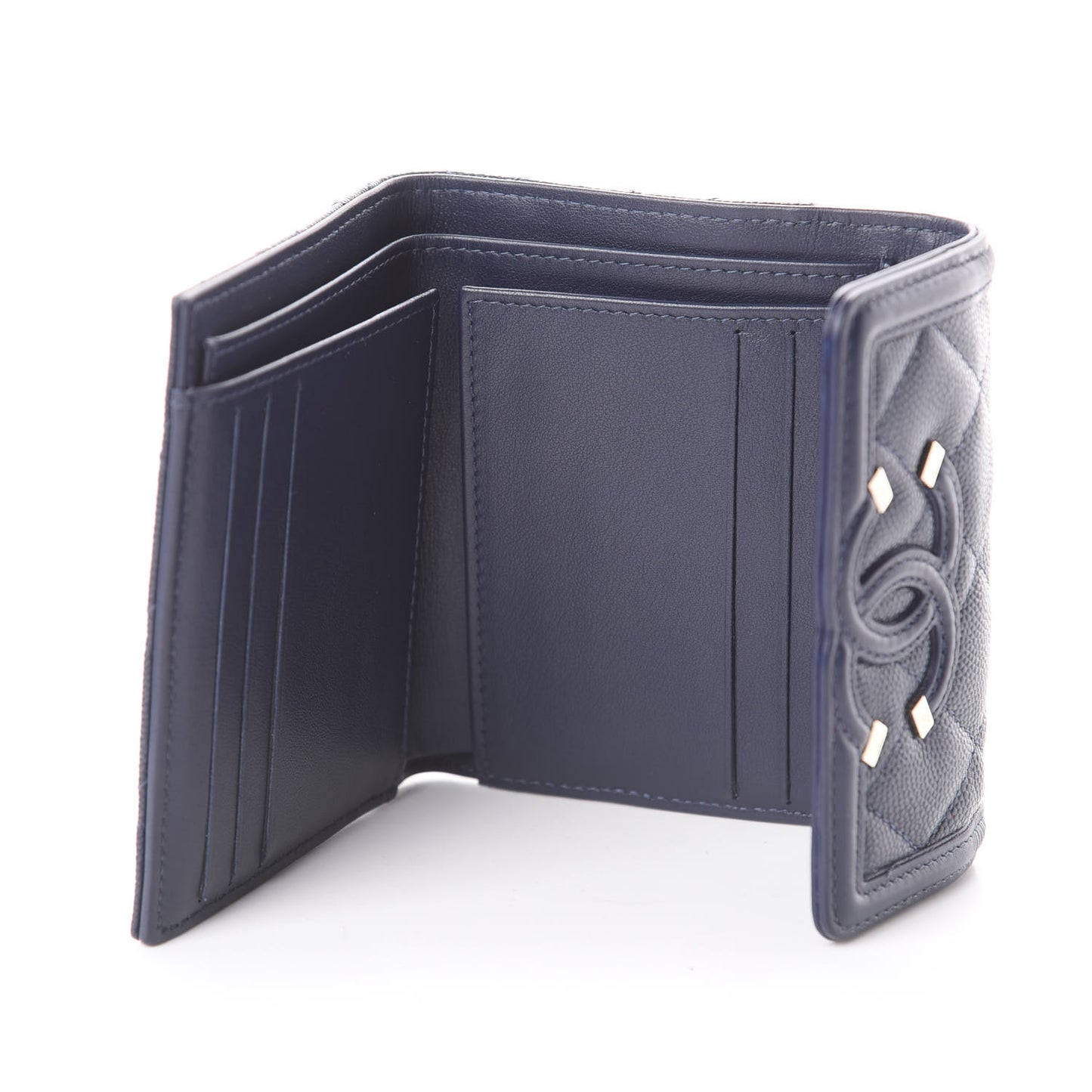 Caviar Quilted Filigree Compact Wallet Navy