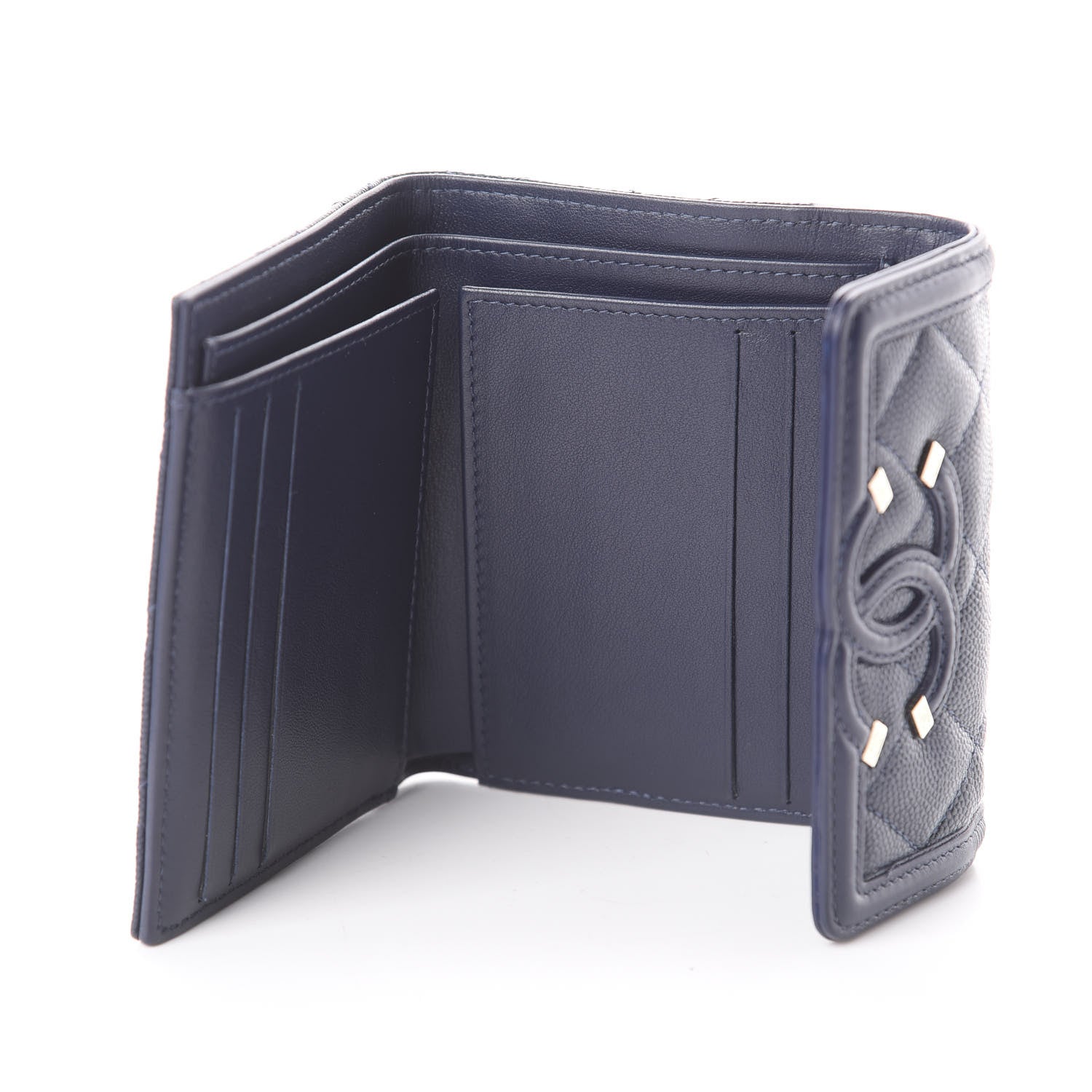 Chanel Caviar Quilted Filigree Compact Wallet Navy 7 of 13